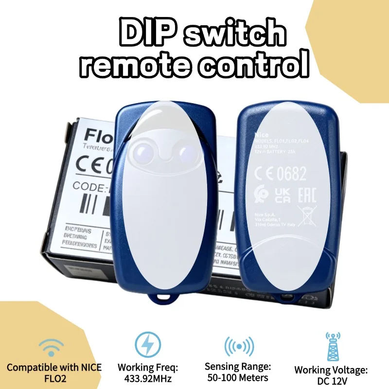 433.92MHz DIP Switch Fixed Code RF Transmitter Compatible with Nice Flo FLO2R-S FLO4R-S Gate Remote Control