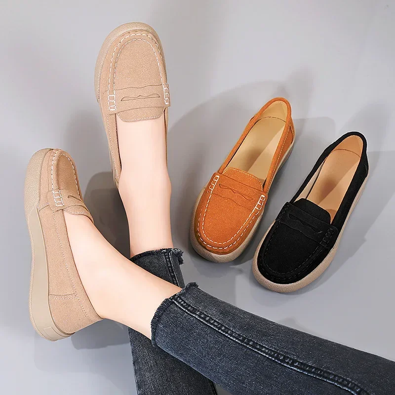 Women Faux Suede Casual Shoes New Platform Shoes Woman Fashion Brand Designer Women Flat Soft Sole Non-slip Shoes 2024