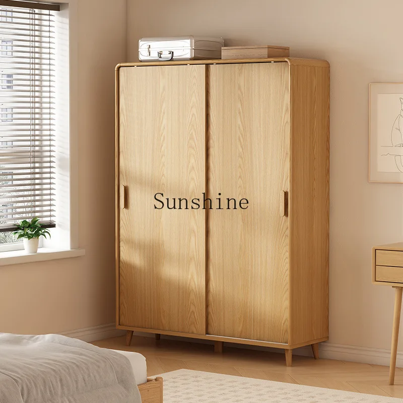 

Sliding door, household bedroom space-saving small apartment wardrobe solid wood frame large capacity storage