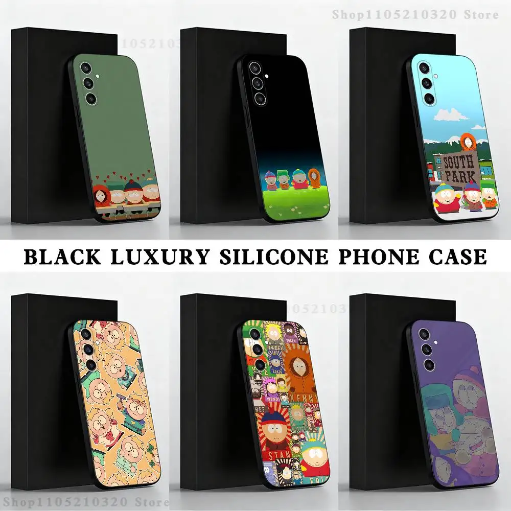 

Cartoon S-Souths P-Parks Phone Case For Samsung S 25,24,23,22,30,21,10,9,Ultra,Plus,Lite,FE,4,5 G Black Soft Case