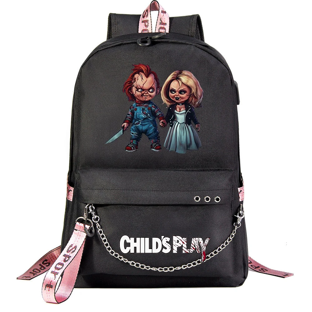 Horror Movie Child's Play Chucky Backpack Students School Bag Women Men Causal Travel Laptop Backpack with Charging USB Teenager