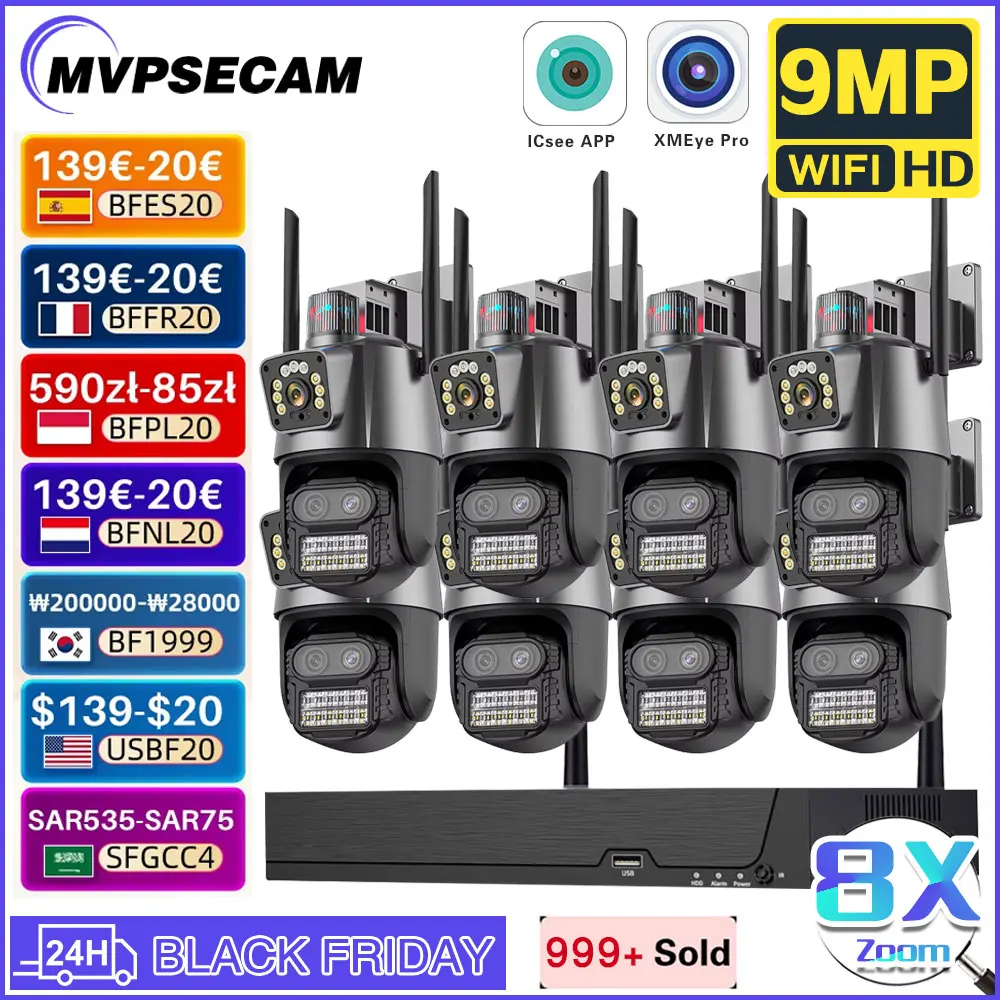 8CH 5K 9MP Dual Lens Wireless CCTV Camera System Ai Auto Tracking PTZ IP Camera Video Surveillance 5MP Wifi NVR Security System