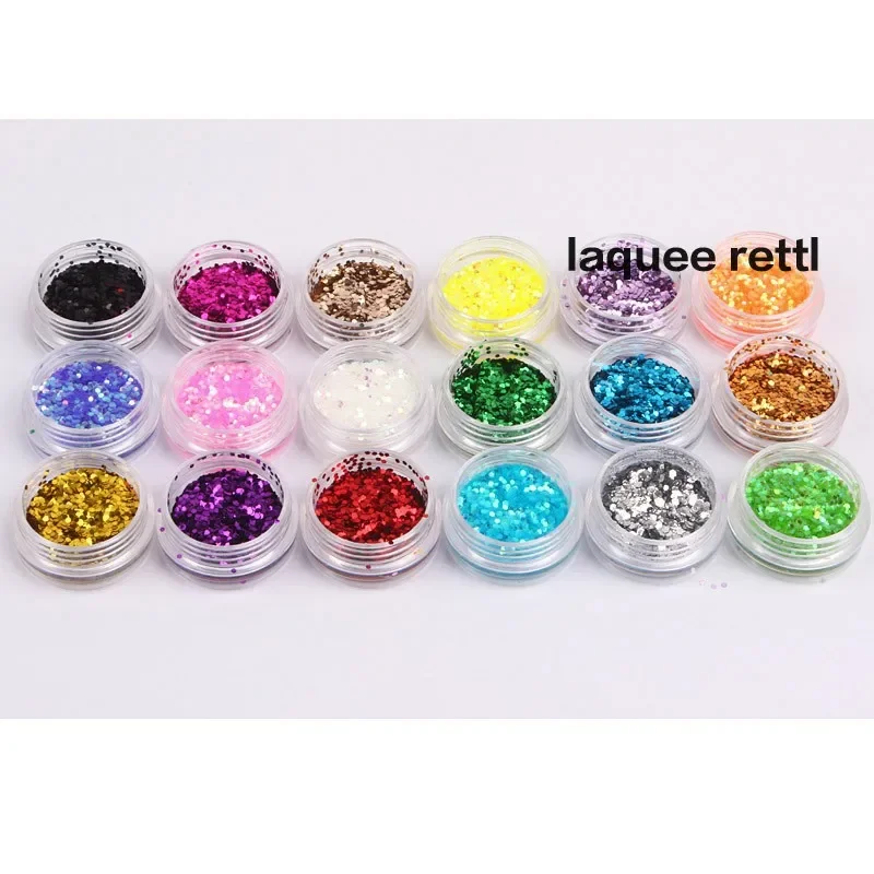 Metal Nail Art Sequins para Manicure, Glitter DIY Decoração Acessórios, Big Hexágono, Sequins Coloridos, Acrílico Pó Ferramenta, 18 cores