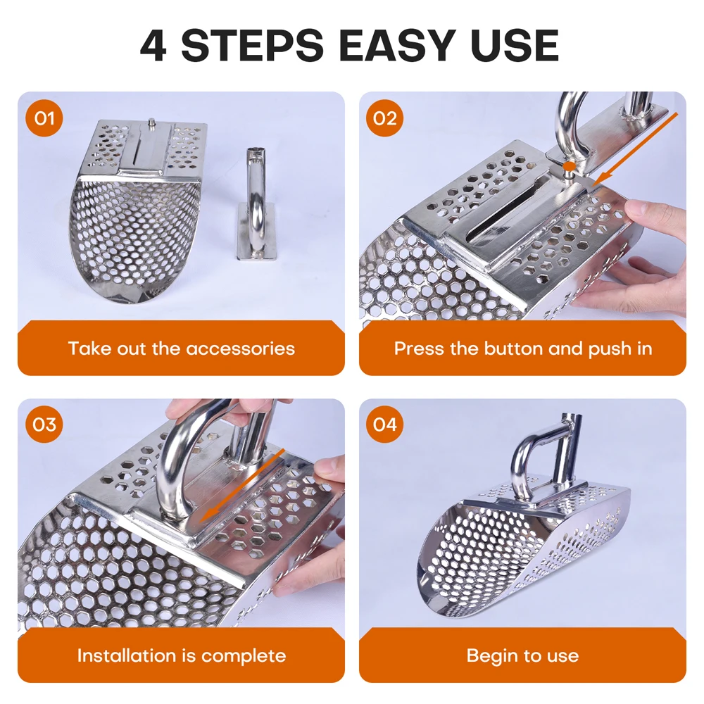 Stainless Sand Scoop for Metal Detecting Heavy Stainless Steel Metal Detector Shovel with Hexahedron Leak Hole for Beach Hunting