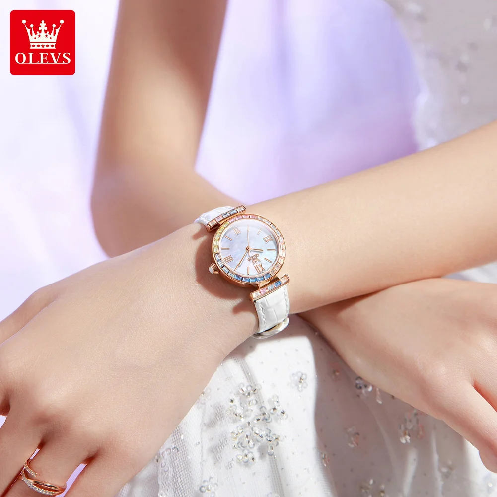 OLEVS Brand New Fashion Diamond Quartz Watch Women Luxury Leather Waterproof Women Dress Watch Reloj Mujer Relogio Feminino