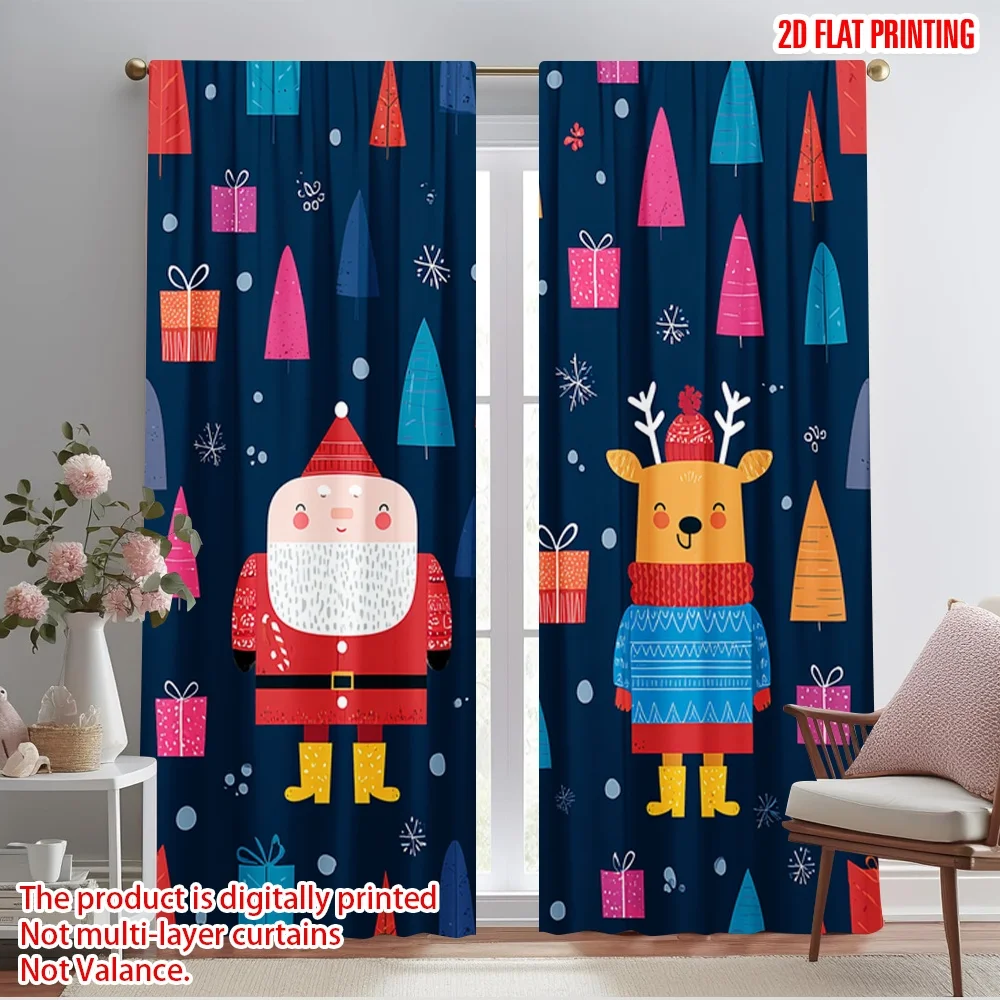 

2pcs 2D flat printing Window Curtains Festive Fun 100% Polyester Without Electricity Festive Curtains for Outdoor and Home