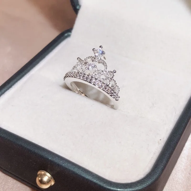 New Jewelry Boutique 925 Silver Luxury Micro-inset Zircon Crown Ring Wedding Party Birthday Gift