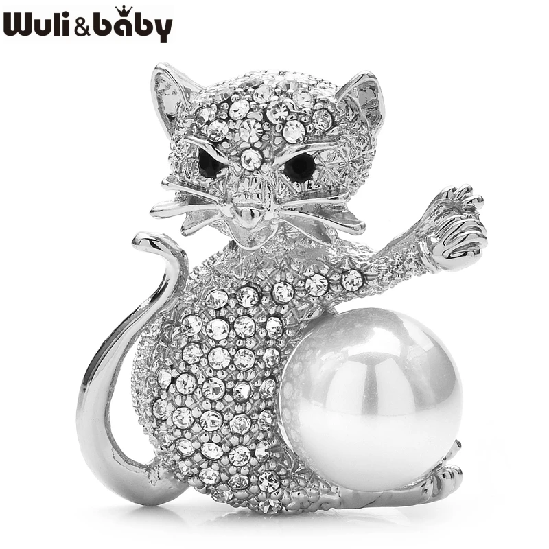 

Wuli&baby Cute Cat Brooches For Women Unisex Full Rhinestone Animal Pet Party Casual Brooch Pins Gifts