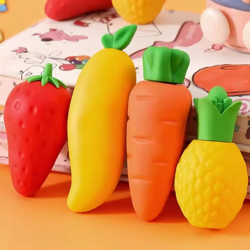 Fruit Eraser Set, Giant Carrot & Fruit Shape Erasers, Cute Scrap Erasers for School Classroom Gifts