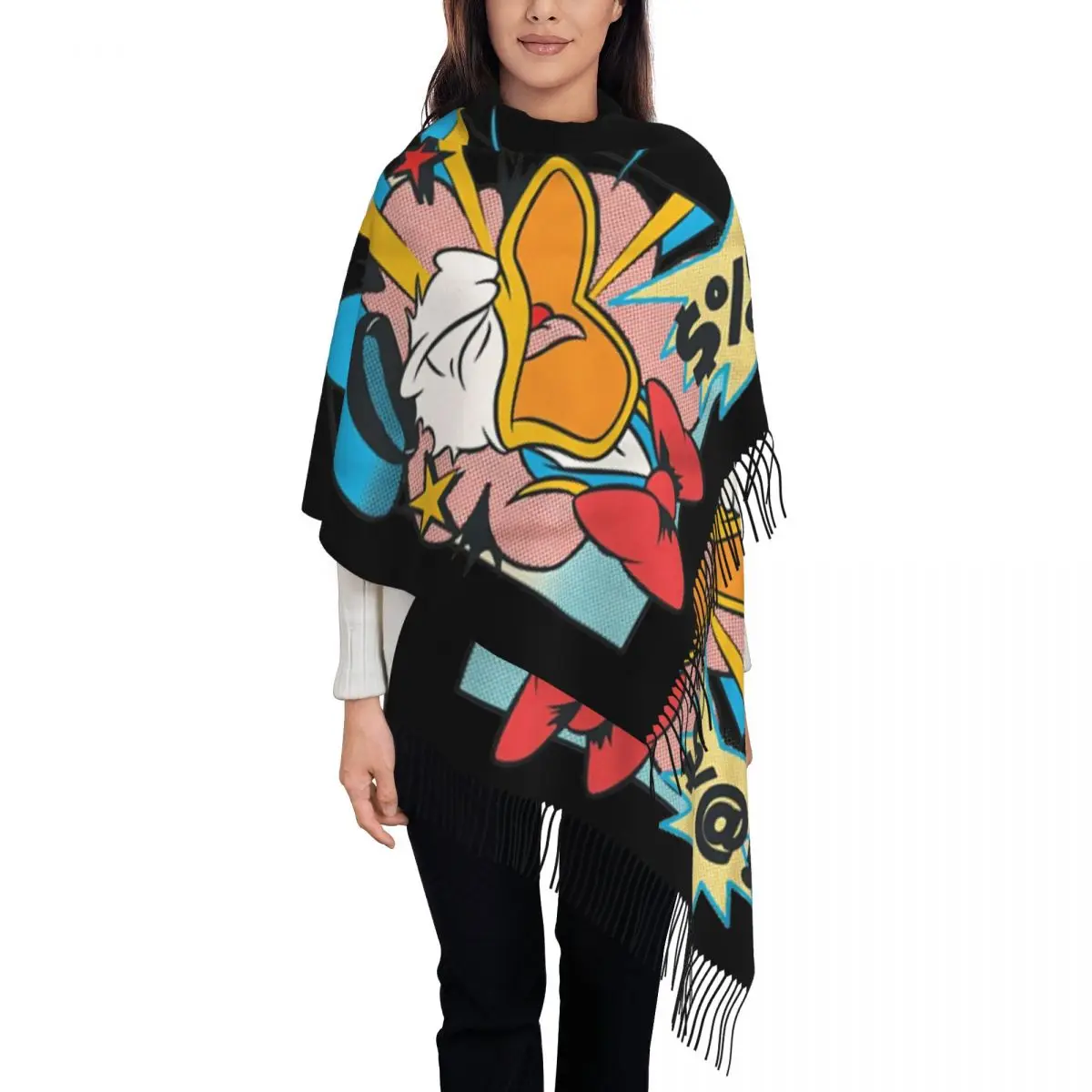 

Custom Donald Duck Pop Angry Classic Vintage Tassel Scarf Women Winter Warm Shawl Wrap Ladies Scarves