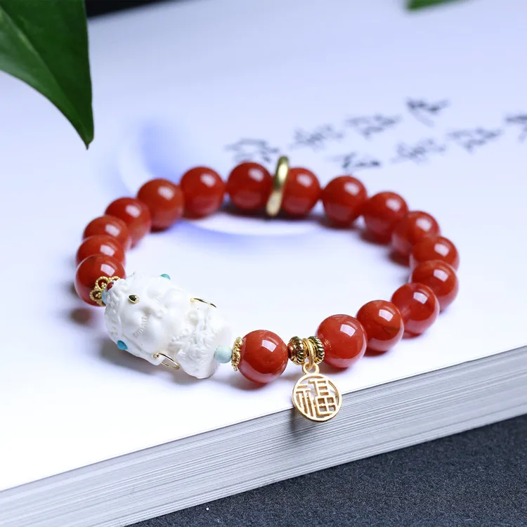 

Natural South Red Bracelet with Mammoth Ivory Mother Accessories Women's Simple and Atmospheric Fu Brand Single Ring Hand Rope