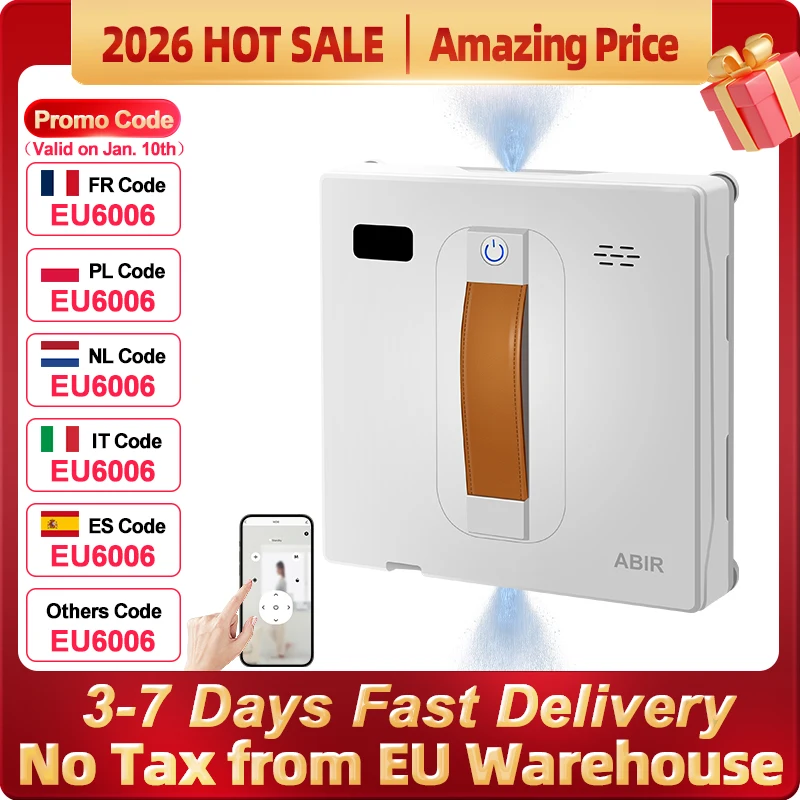(code promo: EU6006) Nettoyeur de fenêtres robot ABIR WD8,Double Pulvérisation d'Eau, Mémoire Intelligente, Aspiration Puissante, Capteur Laser, Robot de Nettoyage de Vitres Murales à Domicile,