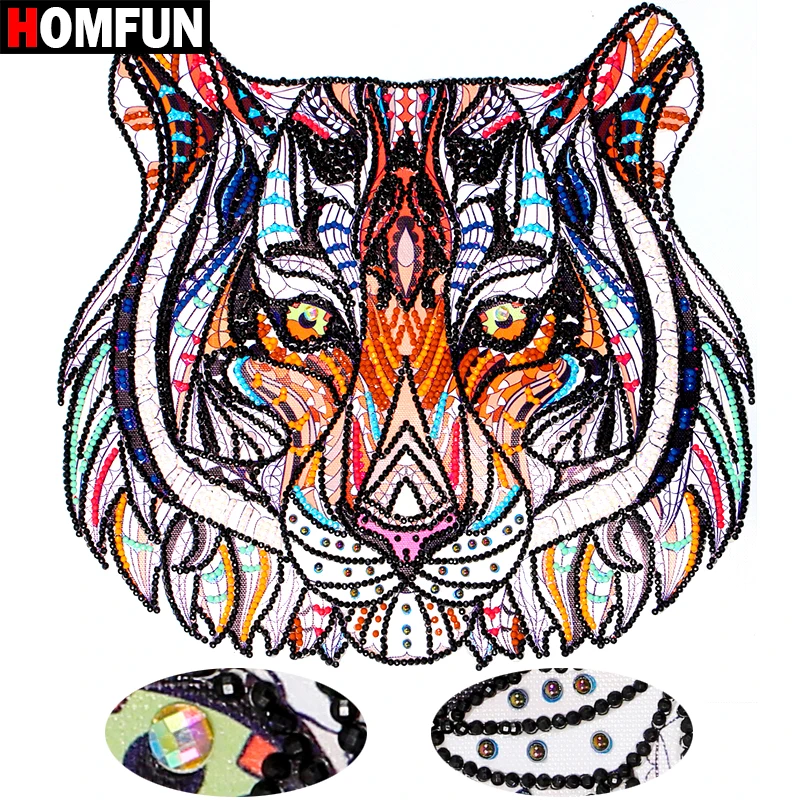 

HOMFUN Special Shaped Diamond Embroidery Animal tiger 5D Diamond Painting Cross Stitch gift Home Decor Painting Gift 40x30cm