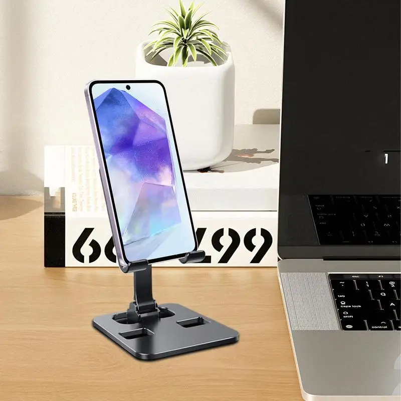 

Folding Phone Stand For Desk Adjustable Foldable Desktop Phone Holder Aluminum Stand For Home & Work Sturdy & Stable Phone
