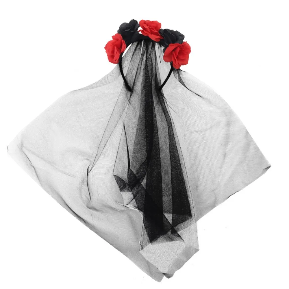 

Black Rose Skull Hair Band Gothic Artificial Rose Halloween Headband Garland Lace Cosplay Headdress Masquerades Costume