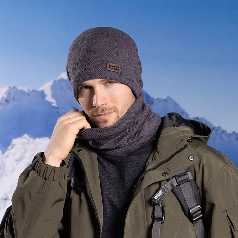 2 pz/set Unisex Sciarpa Lavorata A Maglia Beanie Set Inverno Caldo Cappelli A Maglia Collo Resistente Al Freddo Elastico Slouchy Berretti Per Le Donne e Gli Uomini
