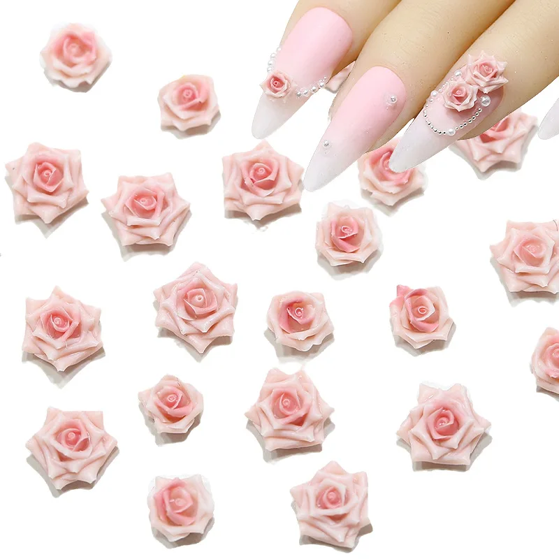 30 Stück neue 3D-Harz-Nageldekoration, realistische rosa Rosen, Kamelien, weich – geschnitzt, Ins-Stil, Valentinstag-Nagelzubehör