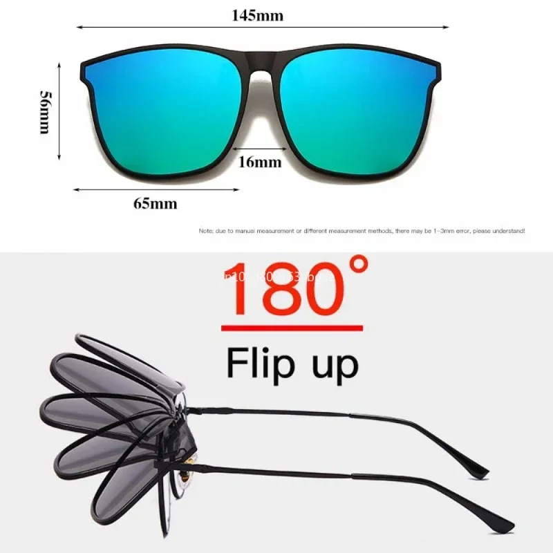 Fashion Polarized Flip-up Sunglasses Retro Big Size Square Clip-on Sunglasses Vintage Clip Glasses Night Vision Driving Goggles