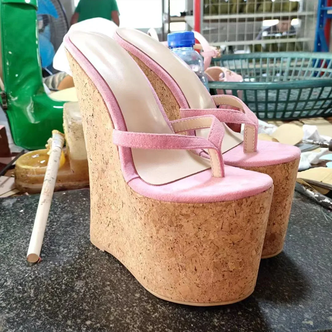 SHOFOO shoes Fashion women's high heeled slippers. About 20 cm heel height. Summer women's shoes. Outdoor slippers. Wedges heel.