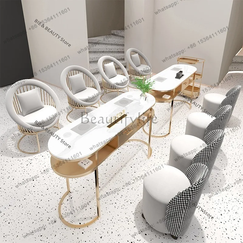 FG High-power Vacuum Cleaner Nail Tables Complete Set of Rock Plate Golden Nail Tables Reception Desks Salon Furniture Tavolo JT