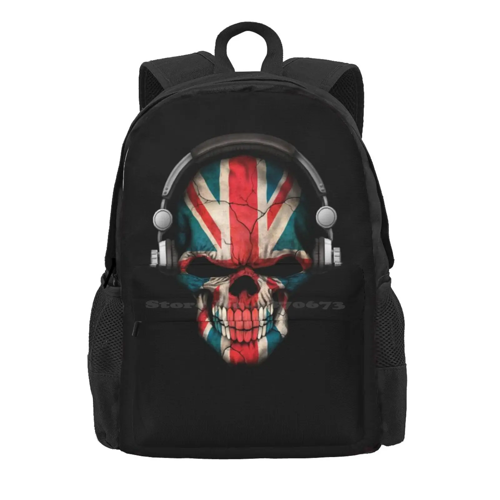 Dark Skull Deejay With British Flag Hot Sale Schoolbag Backpack Fashion Bags British Flag British Pride Great Britain