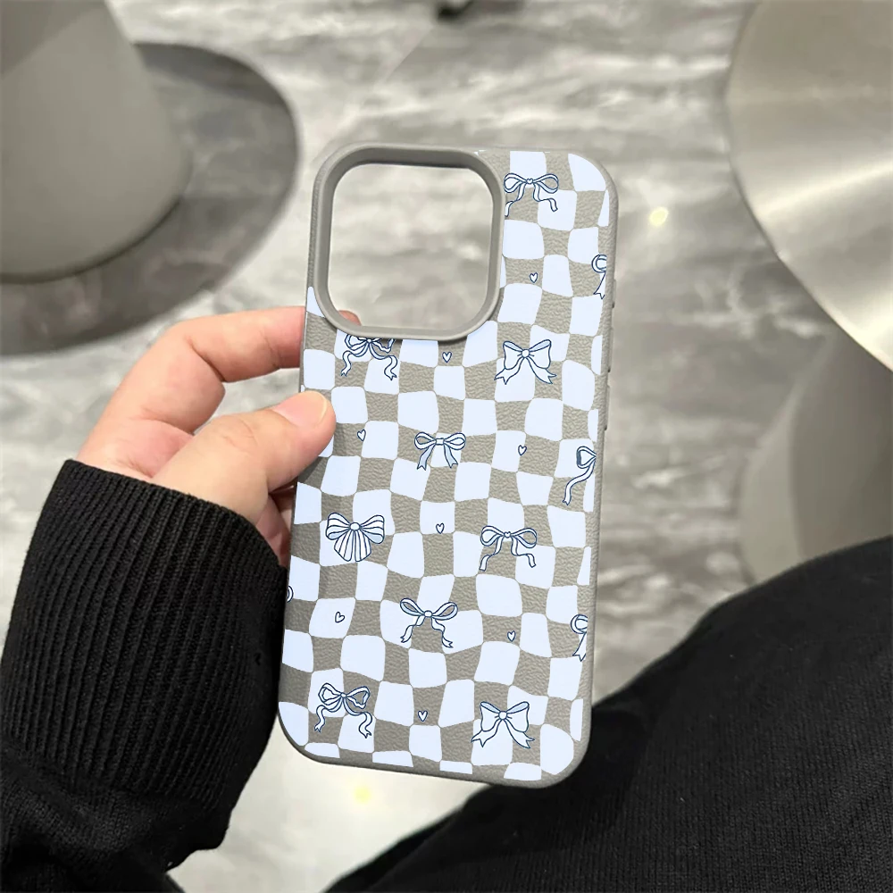 Blaue karierte Schleifen-Handyhülle für iPhone 17 16 15 14 13 12 Pro Max 16 15 14 Plus 17 16 15 14 13 Pro 17Air Silikon-Matt-Cover – Detail 9