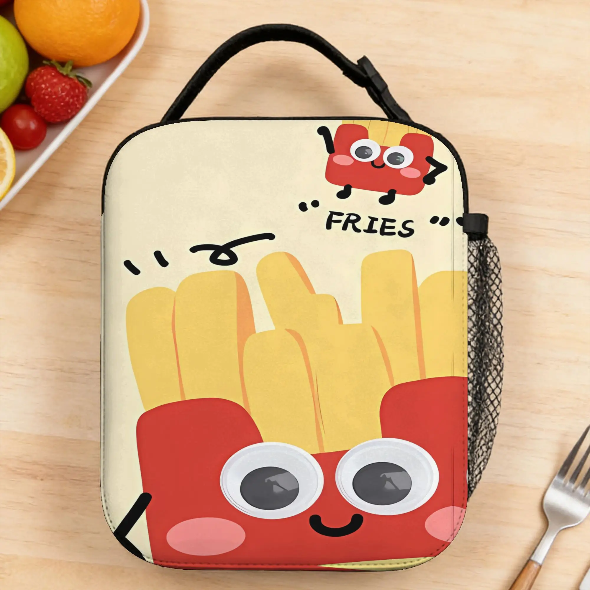 Lunch Bag Smiling Fries Character Pattern School Lunch Box For Child  Casual Portable Zipper Designer Tote Food Bags