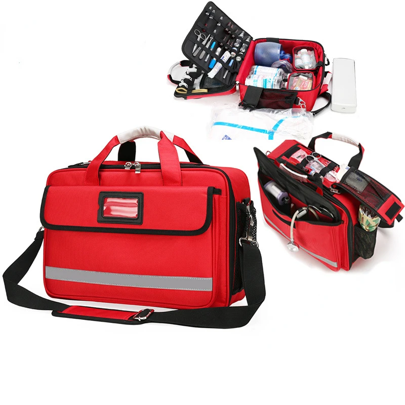 Kits de primeiros socorros de nylon impermeável Saco médico de grande capacidade Saco de resgate de emergência ao ar livre Vazio, Multi-bolso, Viagem esportiva