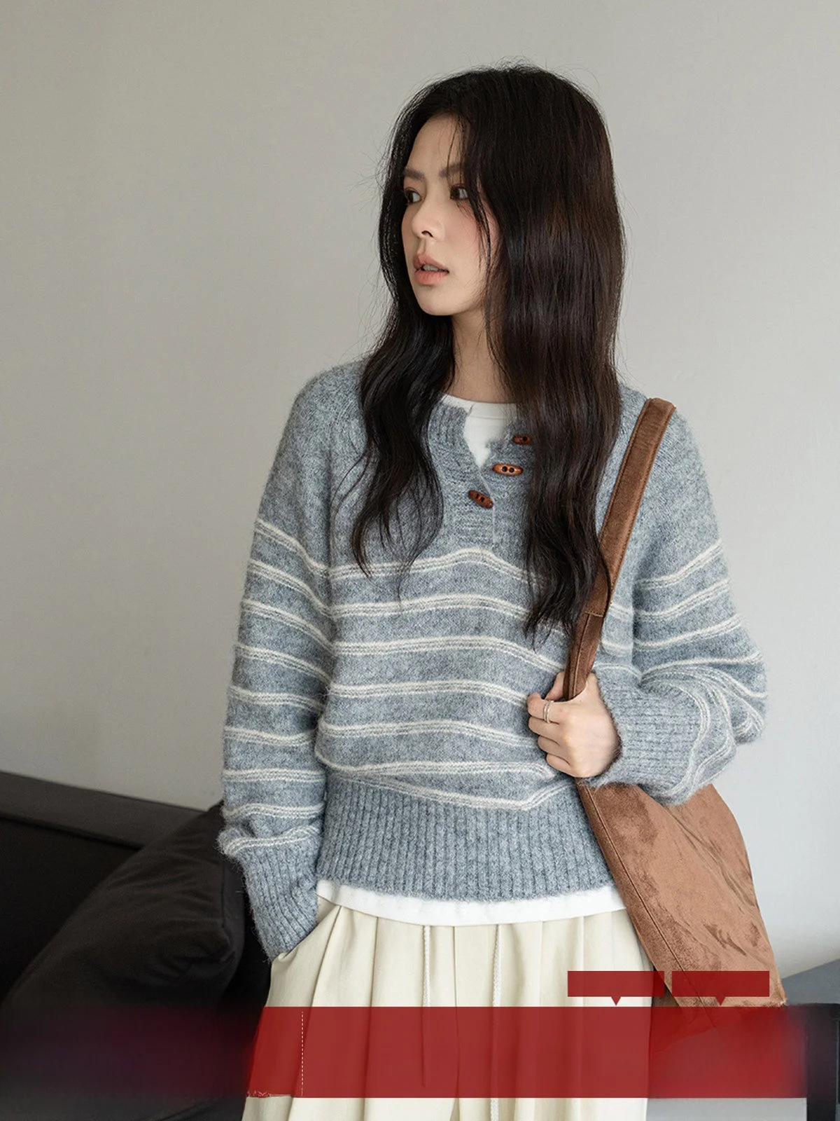 

MoZae ey полосатый круглый Ne Long Sve вязаный свободный женский свитер осень-зима новый утягивающий топ