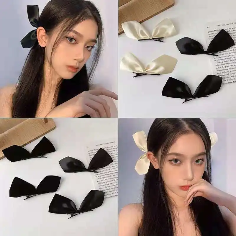 Fermaglio per capelli con mezzo fiocco Accessorio per capelli con clip a becco d'anatra laterale per ragazza retrò Lack Fermagli per nastro bianco Forcina laterale con fiocco vintage Ragazza carina