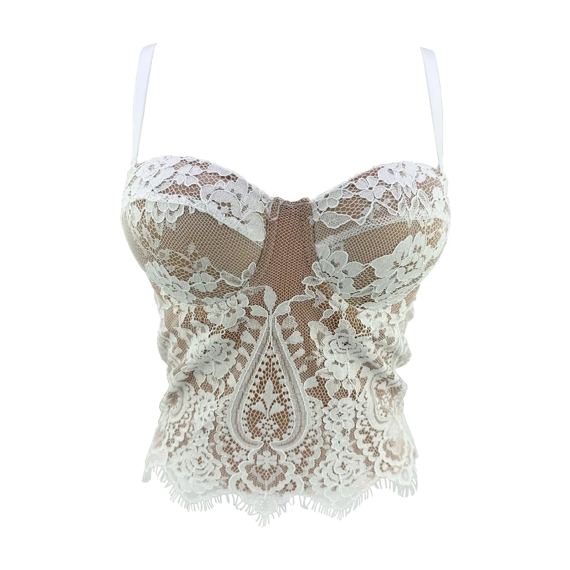 現代女性用レーストリムキャミソールタンクトップ、胸パッド付き、セクシーでスリムな下着、アウターウェア、u字型肩紐、クロスチェストストラップ