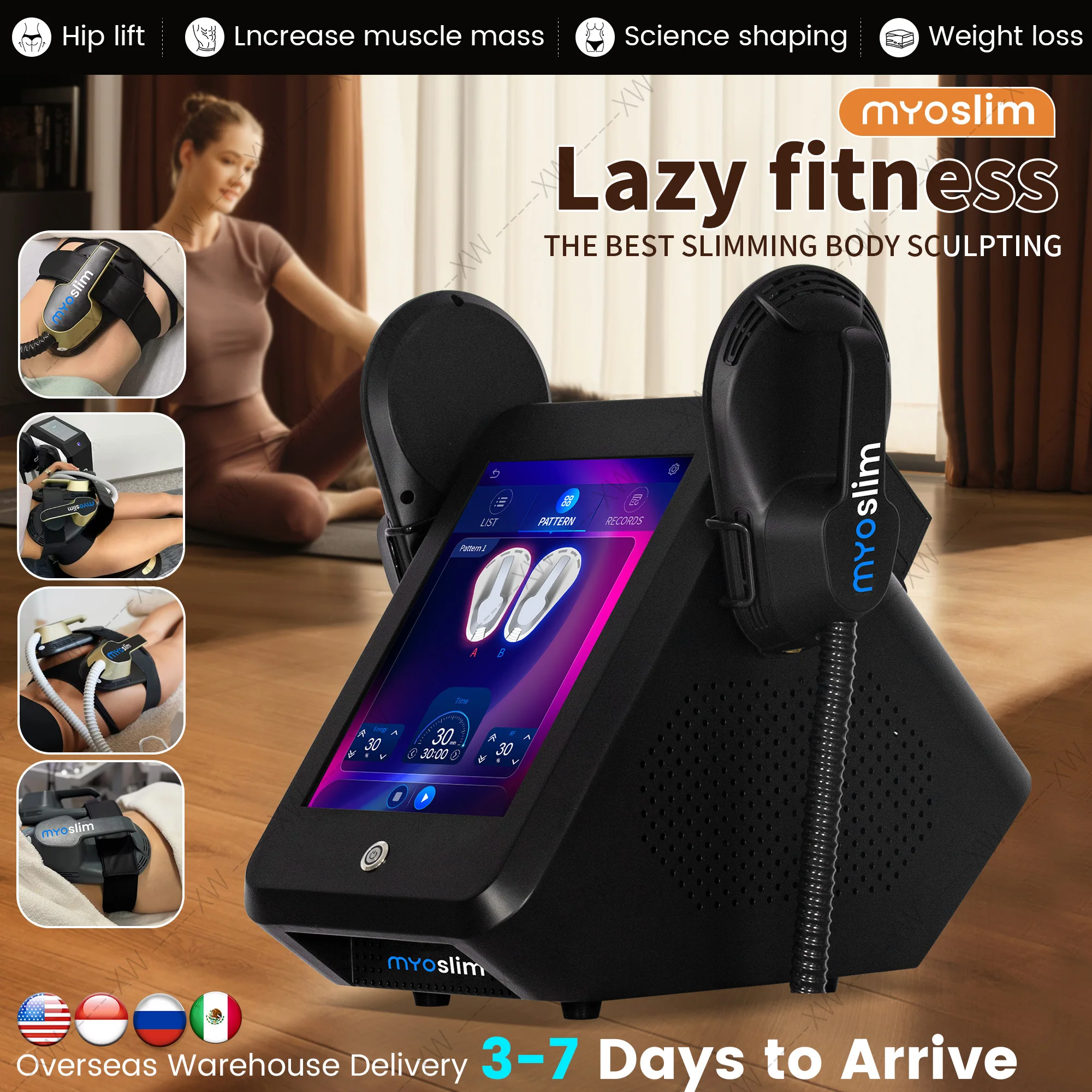 

EMS MYOSLIM High Power 6500W Radio Frequency Body Sculpting Device 200Hz 15T Muscle Sculpting Fat Burning Weight Loss Tool