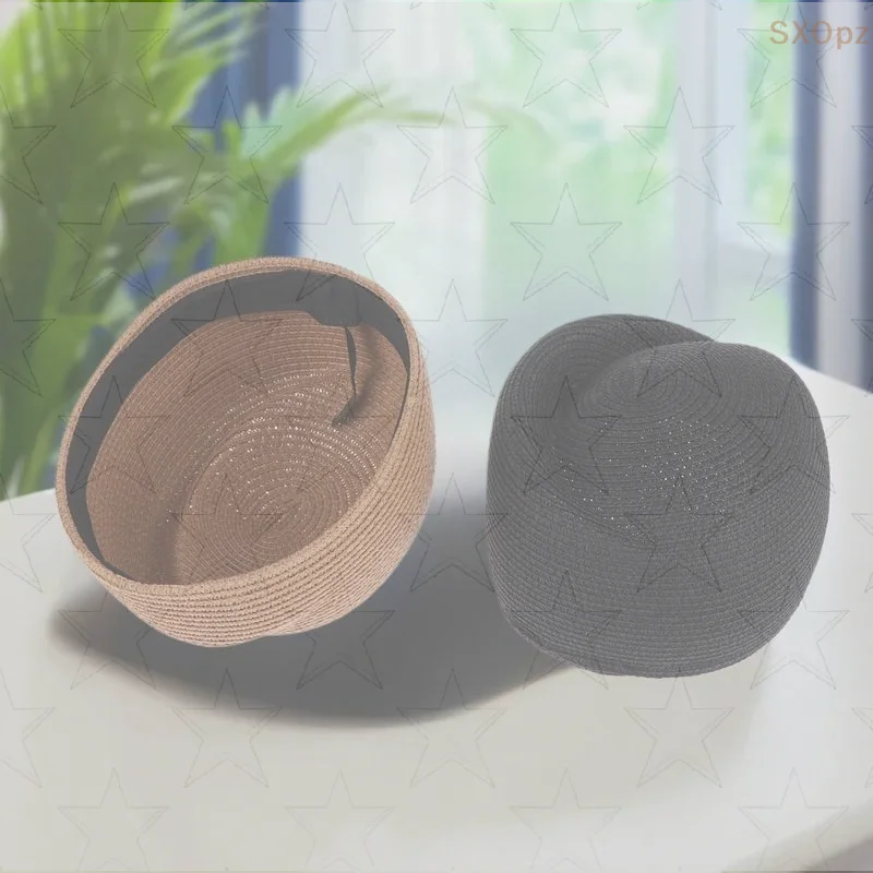 Ladies Solid Color Straw Beret Hat Summer Sun Cap Hostess Pillbox Hat For Women Retro Versatile Casual Painter Hat