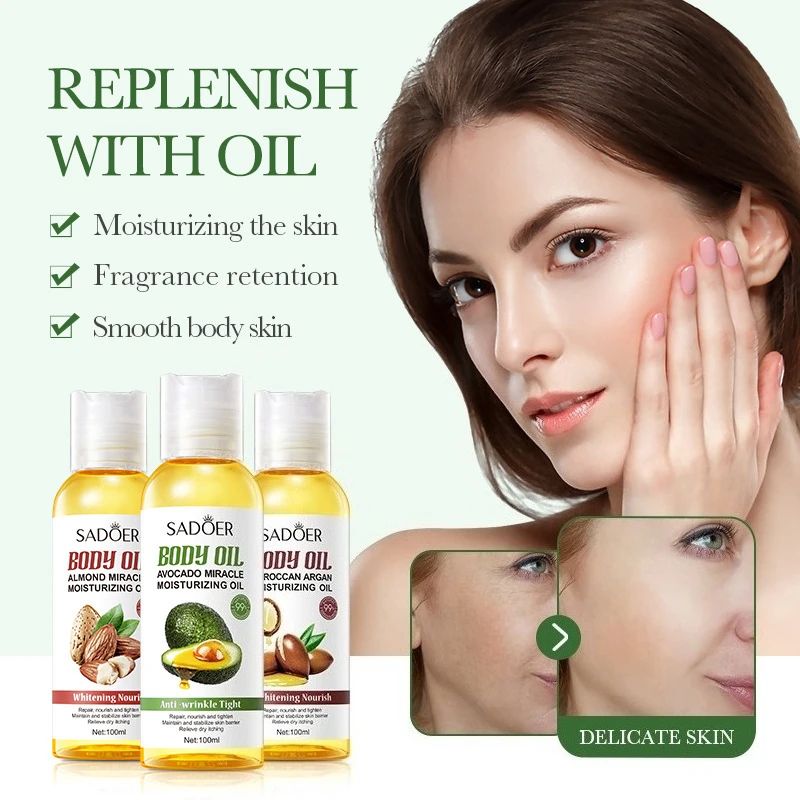Aceite Facial, Capilar y Corporal 3 en 1 de 100 ml, Aceite de Argán, Aguacate y Almendras, Reduce las Líneas Finas y Arrugas, Aceite Esencial Nutritivo e Hidratante