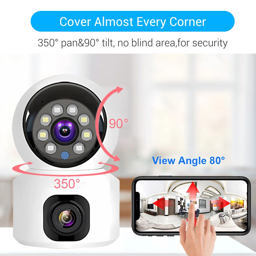 HD Mini Camera Wifi Wireless Dual Lens 8MP IP Cameras Smart Night Vision CCTV Security V380 Pro PTZ Camara Indoor Baby Monitor