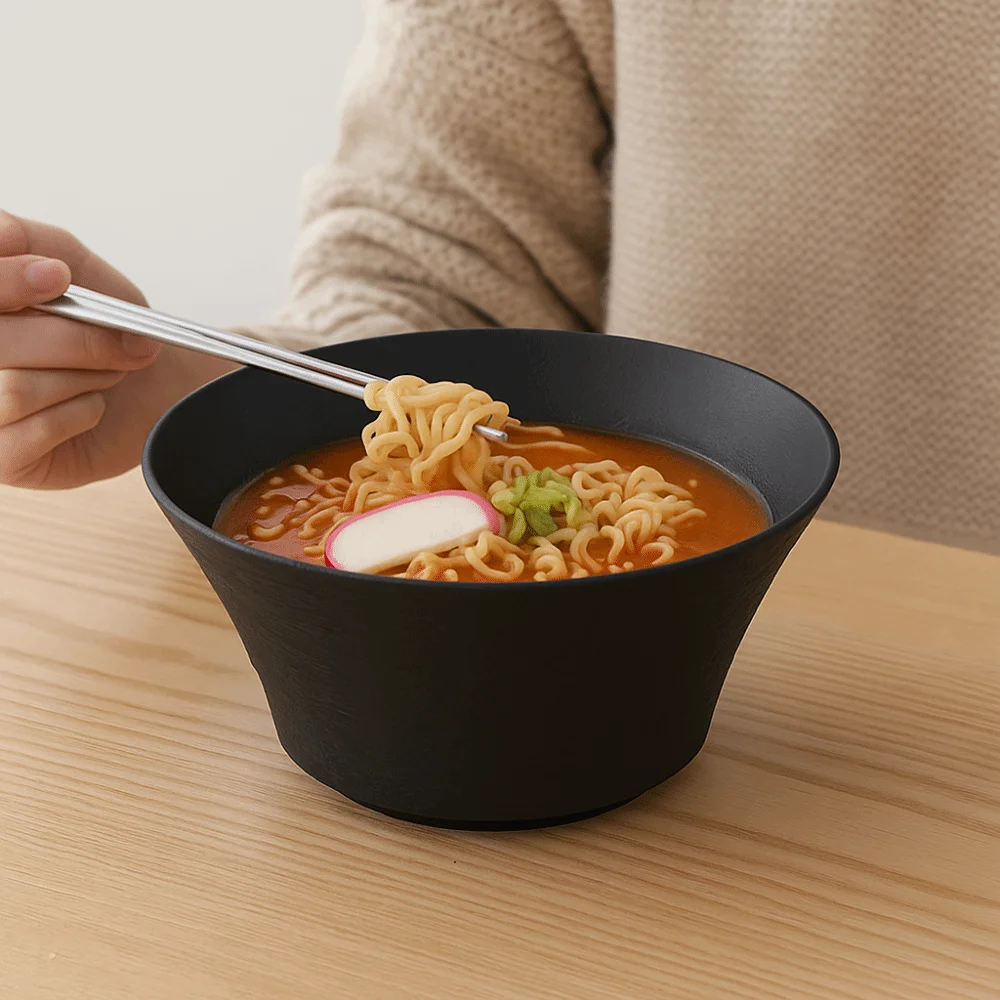 

Durable Plastic Stone Patterned Bowl Microwave Safe Solid Color Pasta Bowl Thick Japanese-style Salad Bowls Kitchen