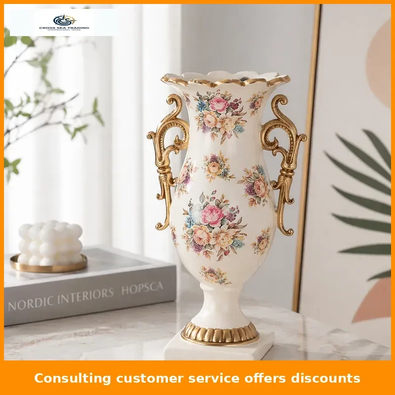 Custom Home Decor Luxury Antique European Style Resin Decorative Table Vase Jars with Handles