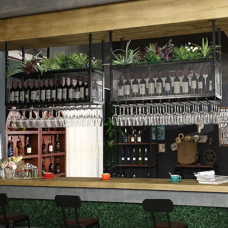 Hanging Wine Glass Rack Inverted Holder Creative Suspended Double Tier Under Cabinet Bar Cup Storage