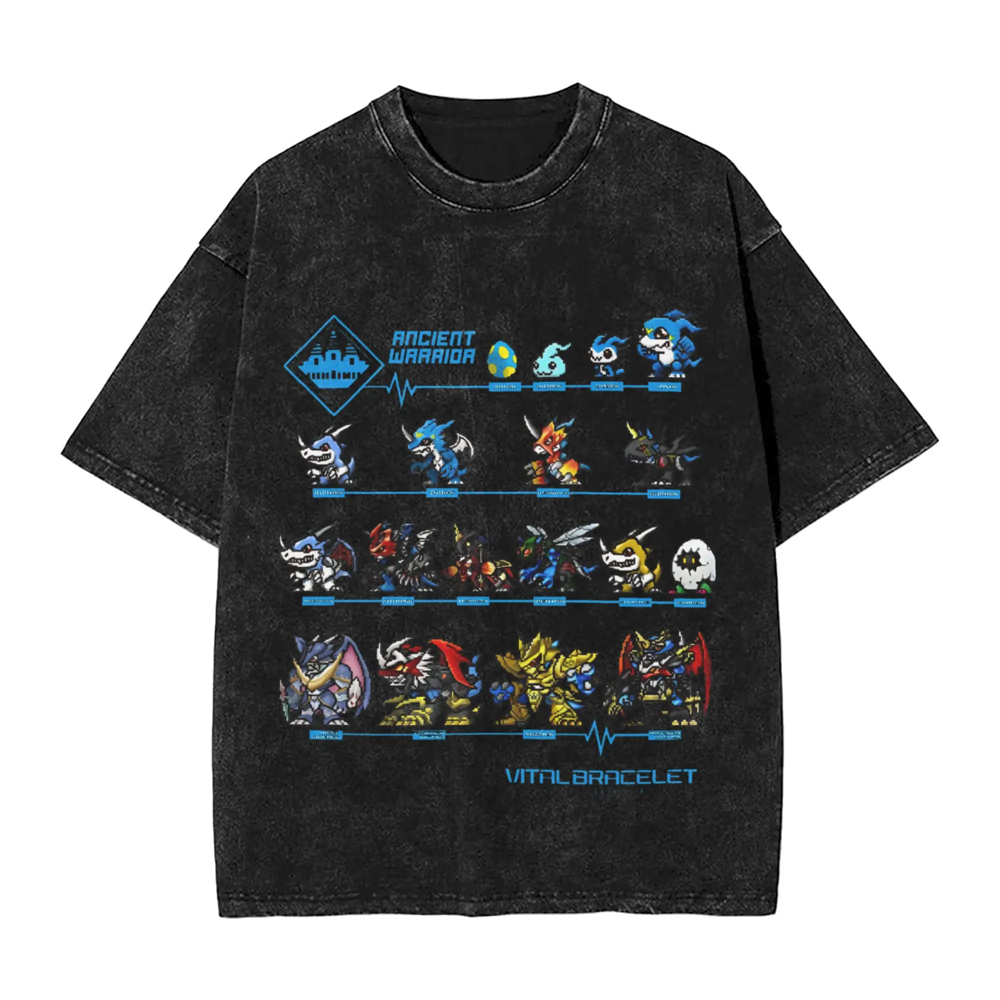 Camisa lavada Harajuku digimon pulsera vital guerrero antiguo Merch novedad camiseta ropa de calle de gran tamaño camisetas de verano de algodón