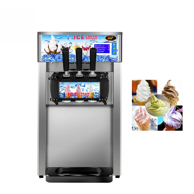 Dessert Shop Egg Roll Ice Cream Machine Desktop Three Flavor Soft Ice Cream Machine 1200W Ice Cream Making Equipment