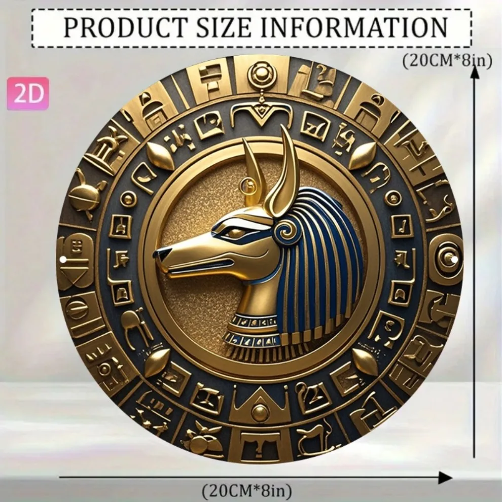 ديكور حائط على شكل عين حورس المصرية - لوحة ألومنيوم فرونية ذهبية وزرقاء مقاس 8 × 8 بوصة رمز معدني ديكور متحف بار المنزل فريد من نوعه G