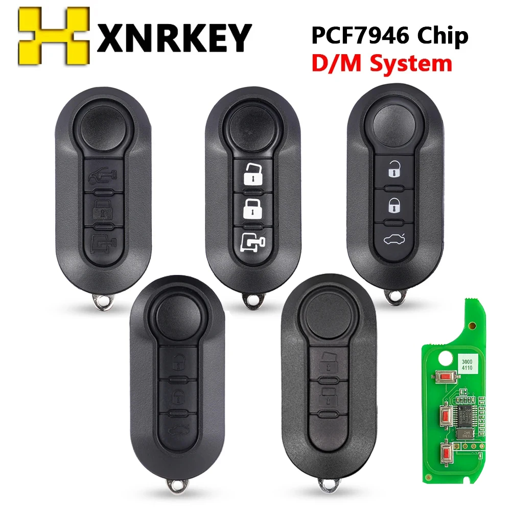 

XNRKEY 2/3 BTN Flip Remote Key for Fiat 500 500L Punto Florino Doblo Qubo PCF7946 433Mhz for Delphi/Marelli BSI System Car Key