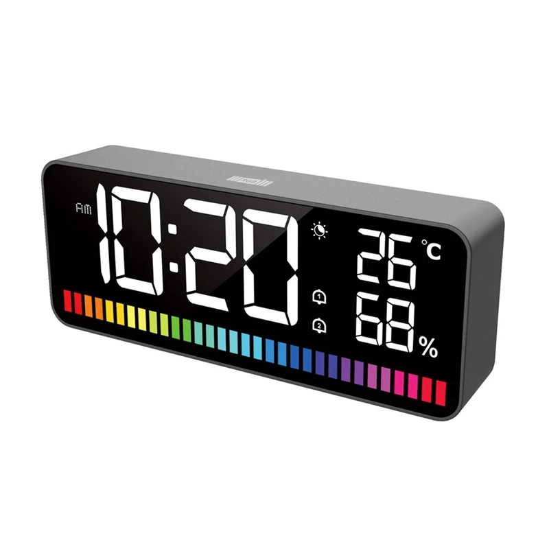 

LED Alarm Clock Spectrum Pickup Electronic Clock Temperature & Humidity & Snooze Function 12/24Hr Brightness-A021