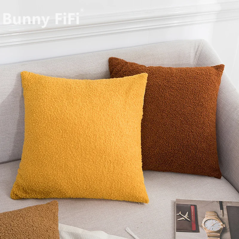 

Простая и однотонная плюшевая подушка Тедди Ins Nordic Home Cushion, диван для проживания в семье, прикроватная подушка