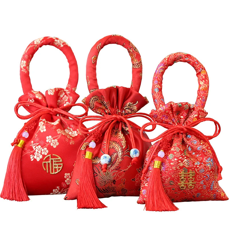 Wedding Gift Candy Boxes Jewelry Lucky Packing High-end Handbag Satin Hemp Rope Pearl Happy Letter Party Decoration