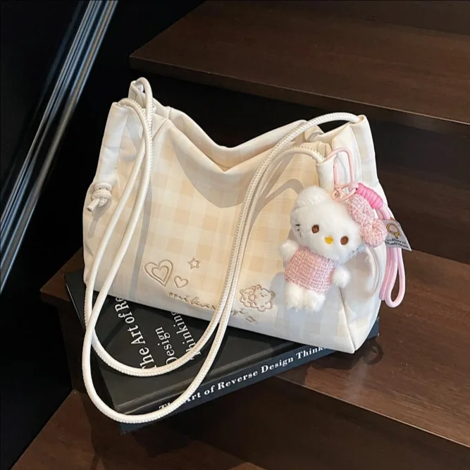 

Sanrio Hello Kitty клетчатая сумка через плечо, повседневная универсальная сумка на плечо для ленивых, большая вместительная сумка-тоут для женщин, дизайнерская роскошь