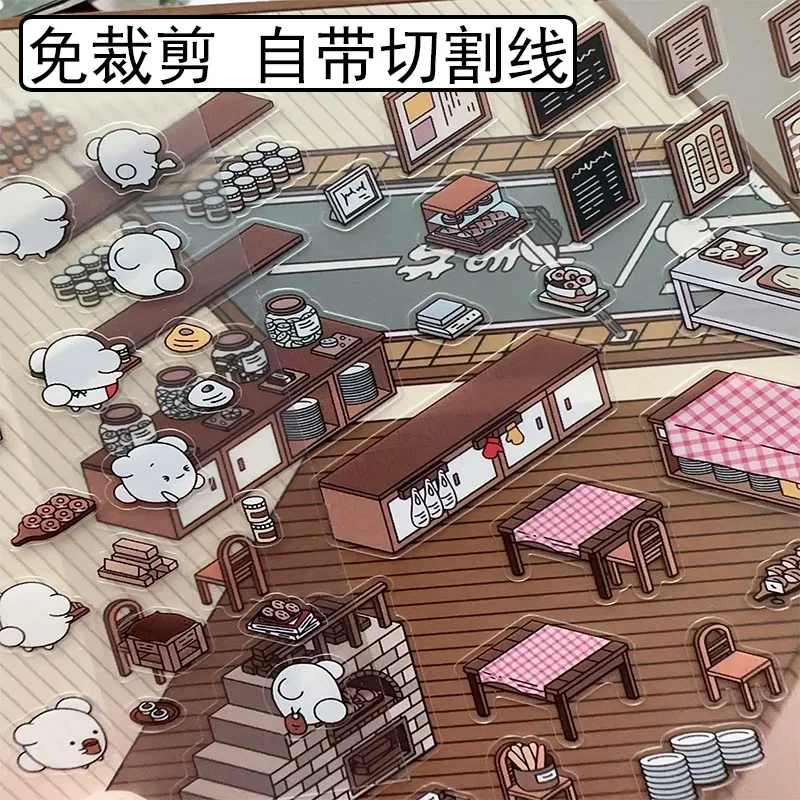 Coreano Três Dimensional Cabana Adesivos, Cena, Paisagismo Adesivos, Bonito DIY, Quiet Book Pattern