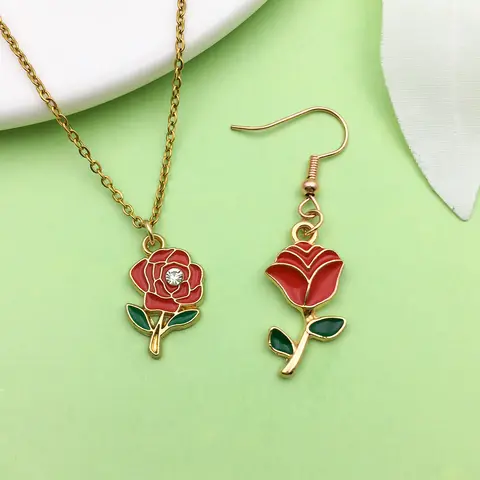 10 पीस एनामेल लाल गुलाब फूल डिज़ाइन आकर्षण मिश्र धातु फूल पेंडेंट DIY कंगन हार आभूषण बनाने के सामान के लिए 10 best sales गुलाब के आकर्षण - №1