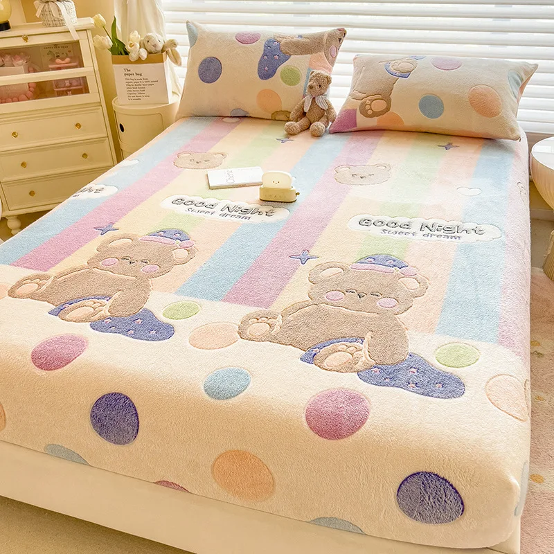 

Теплые и толстые эластичные простыни с героями мультфильмов, регулируемый фланелевый зимний наматрасник, бархатное постельное белье, 150/180/200 разных размеров