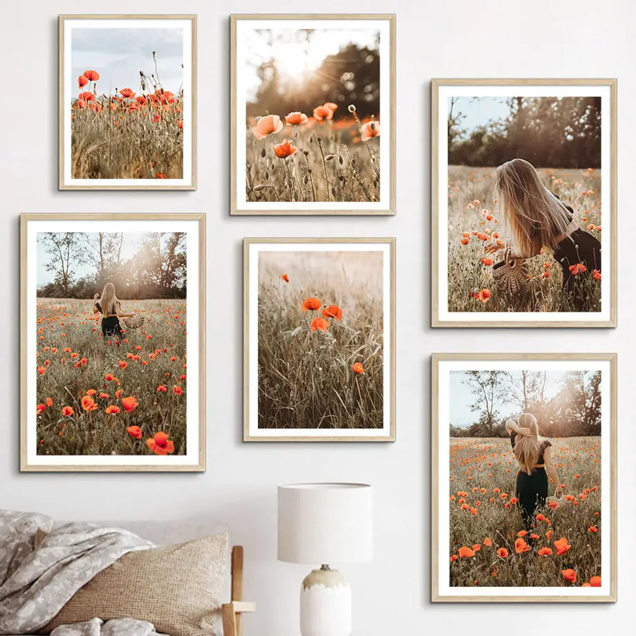 

Sunlight Blooming Flower Garden Blonde Girl Wall Art Canvas Painting Nordic Posters And Prints Pictures For Living Room Decor